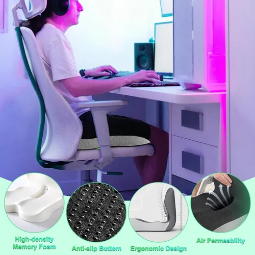 Miniatura 5 de Cojín de glúteos para silla de oficina, almohadilla de asiento de espuma viscoelástica para soporte de glúteos, alivio del coxis, cojín ergonómico