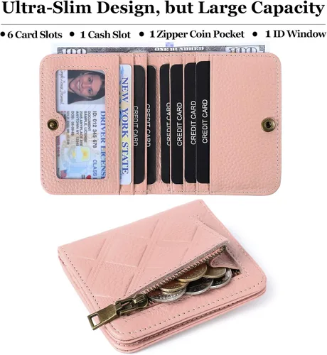 Miniatura 2 de Billetera para mujer, con bloqueo RFID, pequeña, compacta, plegable, de piel auténtica, con bolsillo, mini carteras para mujeres