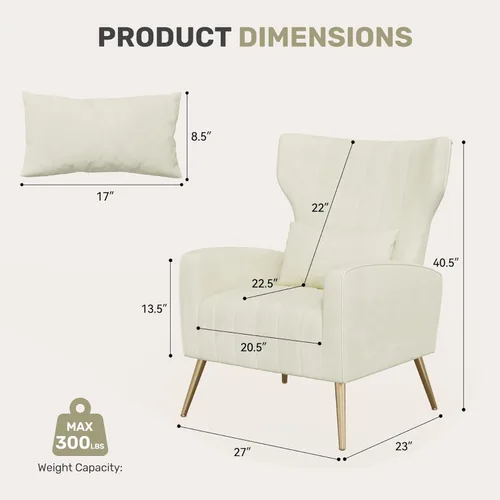 Miniatura 2 de Nalupatio Sillas decorativas de terciopelo, moderno sillón con respaldo alto con almohada lumbar, sillón tapizado de respaldo alto con patas de Beige