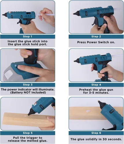 Miniatura 6 de Pistola de pegamento inalámbrica, pistola de pegamento caliente de tamaño completo para batería de iones de litio de 18 V Makita con 20 barras