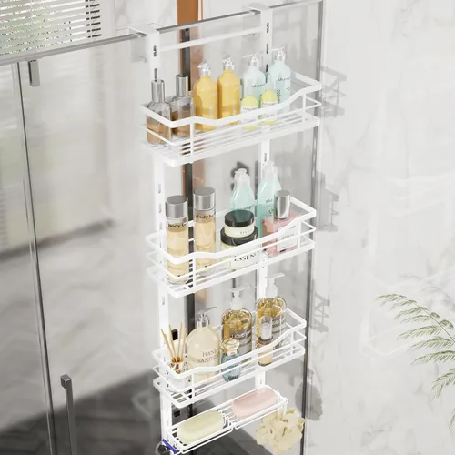 Miniatura 11 de SWTYMIKI Organizador de ducha ajustable de 3 niveles para colgar con soporte para jabón, estante de baño de acero inoxidable sin taladrar