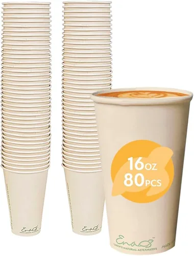 Miniatura 8 de Tazas de café desechables 100% compostables (paquete de 80 unidades de 12 onzas), tazas de papel hechas de bambú, ecológicas, biodegradables de alta
