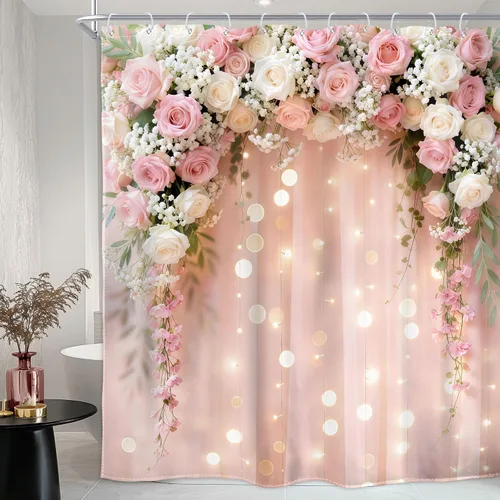 Miniatura 20 de Cortina de ducha floral roja para baño, 60 pulgadas de ancho x 72 pulgadas de largo, flor de cerezo, ciruela, estética asiática, japonesa, acuarela