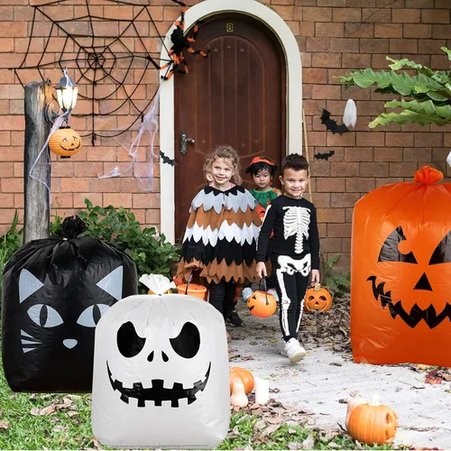 Miniatura 7 de Giiffu Paquete de 9 bolsas de hojas de Halloween con lazos giratorios, bolsas de basura de calabaza resistentes para césped, jardín, porche