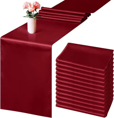 Miniatura 7 de Aneco Paquete de 4 caminos de mesa de satén de 12 x 108 pulgadas de largo, seda brillante y tela suave, camino de mesa para fiesta de banquete