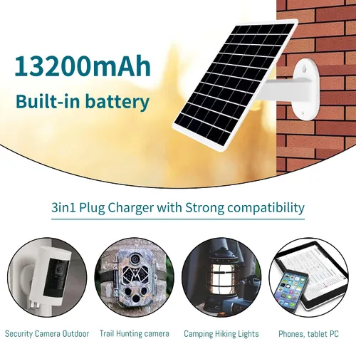 Miniatura 3 de Panel solar de 8 W integrado con batería SANYO de 13200 mAh para cámara de seguridad al aire libre, panel de cargador de enchufe 3 en 1 para cámara