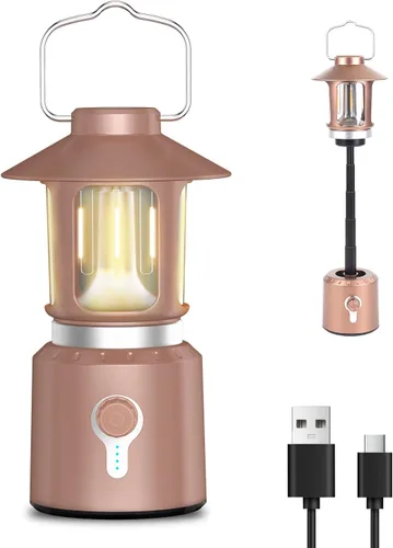 Miniatura 9 de Linterna LED telescópica para campamento, 8000 mAh, funciona con pilas, luces de campamento vintage, 3 modos de luz, luces de tienda de campaña