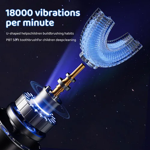 Miniatura 7 de Cepillo de dientes eléctrico en forma de U para niños, con 3 modos de limpieza, con 4 cabezales de cepillo, cepillo de dientes automático sónico