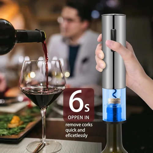Miniatura 2 de VIDYSUFYR Juego de abridor eléctrico de botellas de vino, plateado, abridor automático de botellas de vino con luz LED, kit de sacacorchos