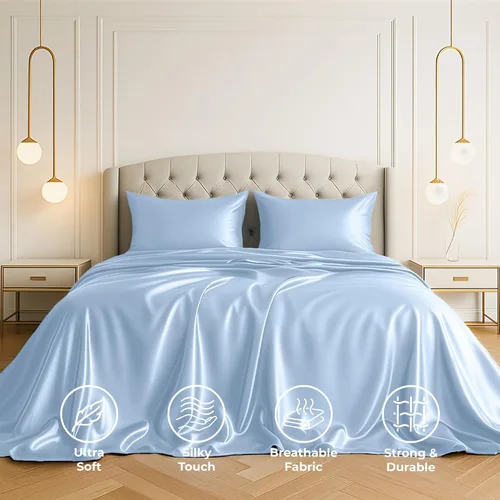 Miniatura 2 de Pure Bedding Sábanas de satén de lujo para cama individual de hotel, juego de sábanas de microfibra extra suave de 1800, resistente a las arrugas, a