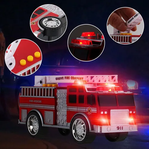 Miniatura 4 de Juego de vehículos de emergencia de juguete para niños con luces y sonidos (camión de bomberos, automóvil de policía y ambulancia) 3 en 1