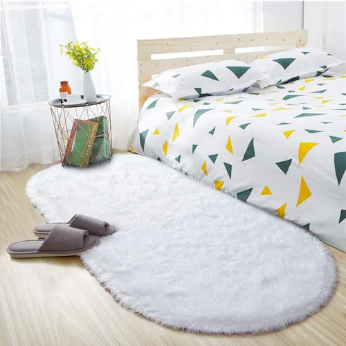 Miniatura 7 de ISEAU Alfombra ovalada esponjosa, moderna alfombra de felpa lanuda para dormitorio de niños, extra cómoda, bonita, alfombra de noche para habitación