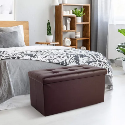 Miniatura 2 de COSYLAND - Reposapiés u otomano con almacenamiento plegable de piel, con agujero para agarrar, para habitación, tamaño pequeño, rectangular, 17 x 15
