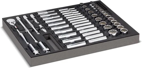 Miniatura 10 de Powerbuilt Master 949009 - Juego de accesorios y trinquetes, 16 piezas, herramientas de transmisión de 1/4, 3/8 y 1/2 pulgada, barras de extensión