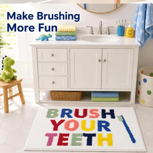 Miniatura 3 de Brush Your Teeth - Tapetes de baño de 17 x 24 pulgadas, suaves, absorbentes y antideslizantes, lavables a máquina con diseños de letras coloridas