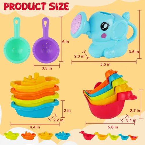 Miniatura 2 de Juguetes de baño para bebés para niños, 12 juguetes de baño sin moho para niños pequeños con botes flotantes, regadera, patos flotantes y cucharas