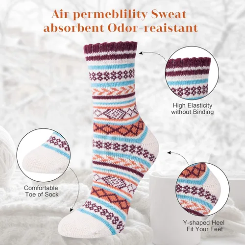 Miniatura 6 de 5 Pack Womens Wool Socks Winter Warm Socks Thick Knit Cabin Cozy Crew Soft Socks Gifts for Women