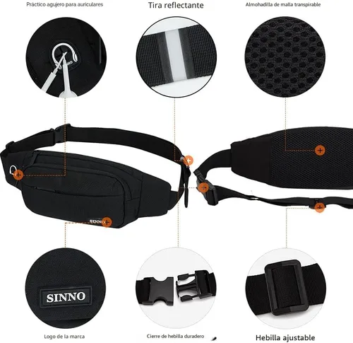 Miniatura 3 de SINNO - Cangurera grande con 4 bolsillos con cremallera para correr, hacer senderismo, viajes, entrenamiento, pasear al perro, al aire libre, café