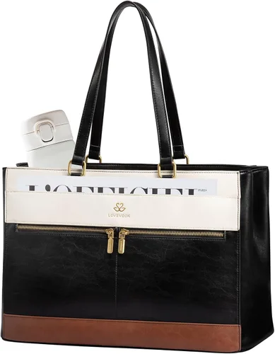 Miniatura 4 de LOVEVOOK Bolsa para laptop para mujer, bolsas tote de trabajo vintage de 15.6 pulgadas para mujer, bolsa de cuero para maestros, bolso grande