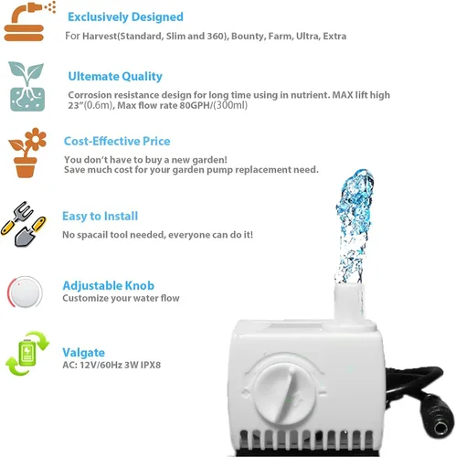 Miniatura 6 de Bomba de repuesto Aerogarden compatible con todos los modelos Harvest Bounty Farm Extra Ultra, modelo de repuesto de bomba #200623, se incluyen 10