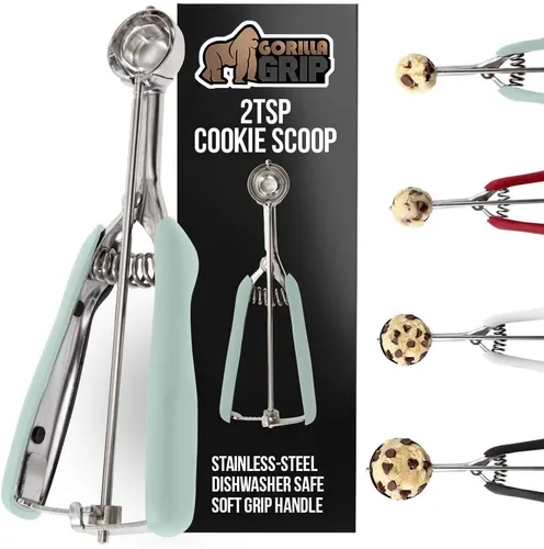 Miniatura 19 de GORILLA GRIP Cuchara para galletas de acero inoxidable sin BPA, cuchara #20 de 3 cucharadas soperas, mango de agarre suave, fácil liberación de Negro