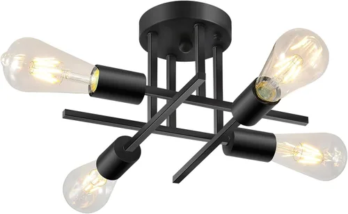 Miniatura 5 de EGM Lámpara de techo semiempotrada dorada, lámpara de cocina moderna de 4 luces con base E26, lámpara de techo para dormitorio, candelabro Sputnik