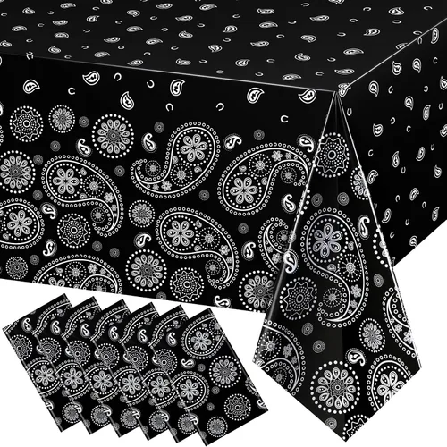 Miniatura 9 de Tatuo Mantel de fiesta del oeste con estampado de cachemira, mantel de bandana, mantel de plástico rectangular con flores para fiesta temática