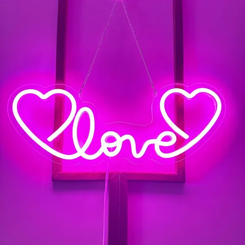 Letrero de neón LED rosa con corazón de amor para boda, proponer matrimonio, día de la madre, día de San Valentín, decoración de pared, regulable,