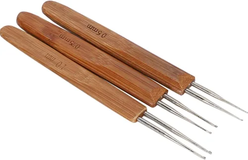 Miniatura 7 de Herramienta de gancho de ganchillo para rastas, 9 unids/set individual doble de tres ganchos, mango de bambú, gancho de ganchillo, aguja trenzada