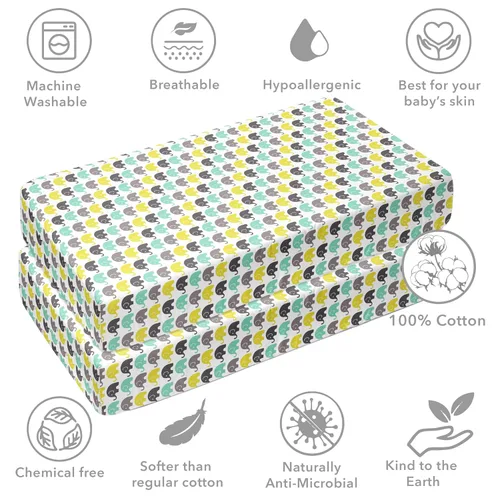Miniatura 5 de Bacati - Paquete de 2 sábanas bajeras para cuna de bebé y niños pequeños, 100 % algodón percal neutro, color verde menta, amarillo y gris