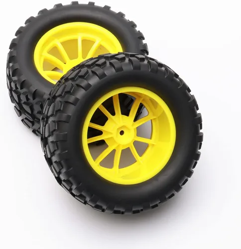 Miniatura 6 de 4PCS RC Rubber Tire 0.472 in Hex RC Ruedas y Neumáticos Escala 1/10 Coche Monster Truck Neumáticos Gravel Tread w/5 Radios Rueda Rim Amarillo RC