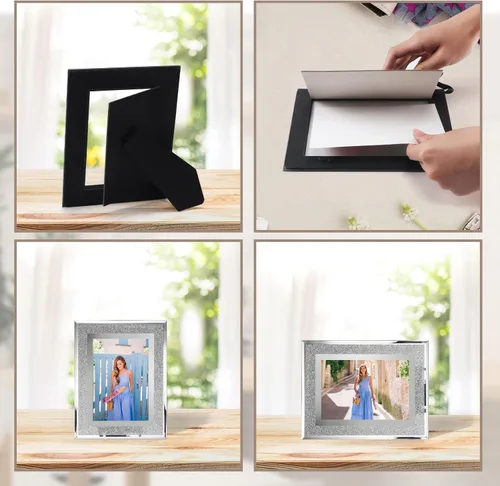 Miniatura 5 de Calenzana Juego de 12 marcos de fotos con purpurina de 4 x 6, marco de fotos de cristal brillante para mesa, pantalla horizontal o vertical