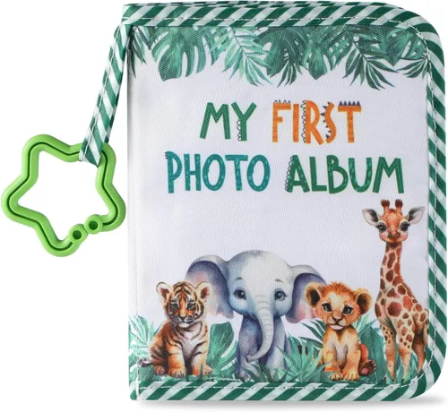 Libro de tela suave de fotos de la primera familia del bebé Álbum de fotos de safari en la jungla de animales Mi primer libro de fotos Álbum de