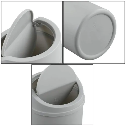 Miniatura 3 de Mini basurero de escritorio de 2 litros con tapa oscilante, cubo de basura pequeño (gris)