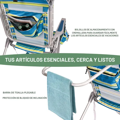 Miniatura 6 de Romswi Silla de playa alta extra ancha para adultos, mochila de asiento alto de 17 pulgadas con bolsa refrigeradora, soporte para taza y teléfono