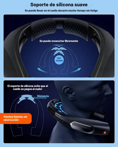 Miniatura 6 de ZEEFO Ventilador de cuello portátil, ventilador personal manos libres, funciona con batería de 6000 mAh, ventilador recargable USB con 6 velocidades