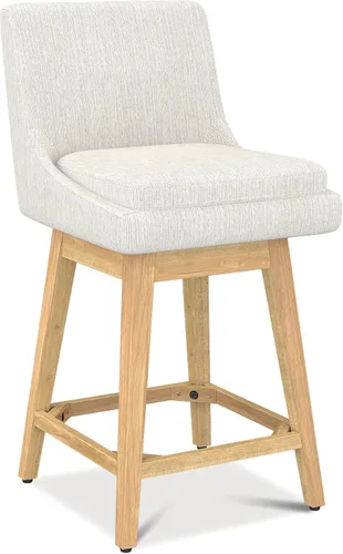 Miniatura 13 de Juego de 3 taburetes de bar giratorios de altura de mostrador, modernos taburetes giratorios de tela de lino con respaldo y patas de madera