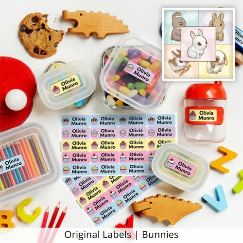 Oliver's Labels Etiquetas originales, 40 etiquetas duraderas con nombre y etiquetas personalizadas para suministros escolares, equipo de campamento,