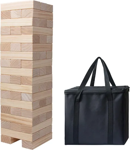 PetGirl Torre gigante de caída de 54 piezas, juego de apilamiento de madera jumbo de más de 4 pies para niños y adultos, juego de pino de primera