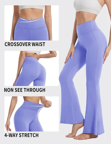 Miniatura 42 de ZOOSIXX Pantalones de yoga acampanados para mujer, leggings cruzados suaves con corte de bota