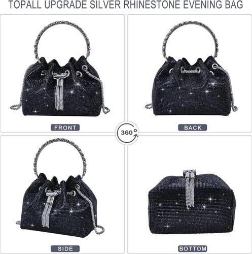Miniatura 5 de TOPALL Bolso de Noche Mejorado con Diamantes de Imitación, Bolso de Mano Brillante con Diamantes de Imitación en Plata, Monederos de Diamantes