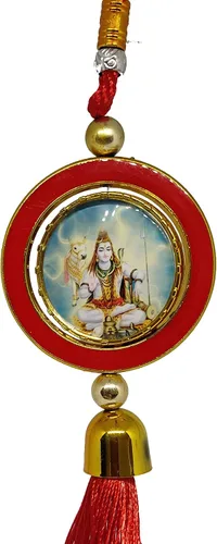 Imagine Mart Lord Hanuman/Lord Shiva - Espejo retrovisor de coche religioso hindú de doble cara colgante con 2 marcos laterales en color multicolor