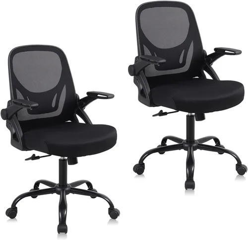 Silla de escritorio para computadora de oficina en casa, silla de trabajo ergonómica de malla de altura ajustable con ruedas, cojín grueso, Negro