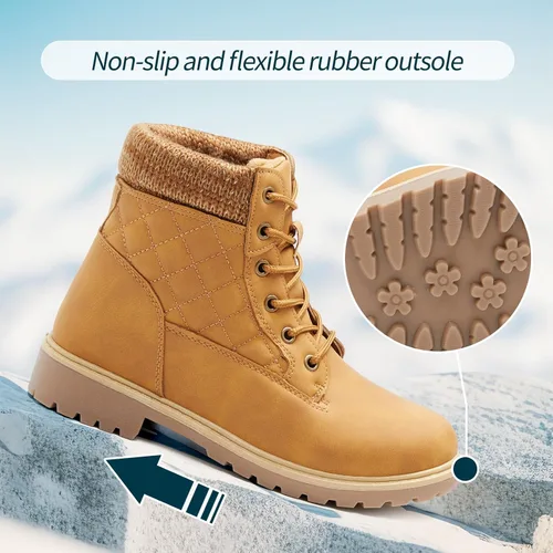Miniatura 5 de Adokoo Botas para mujer, impermeables, para otoño e invierno, botas de combate negras para nieve, con cordones, antideslizantes, para senderismo