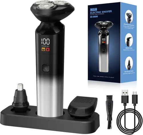 RUIBO Maquinilla de afeitar eléctrica para hombres, afeitadora eléctrica recargable para hombres, rasuradora giratoria 3D impermeable, inalámbrica