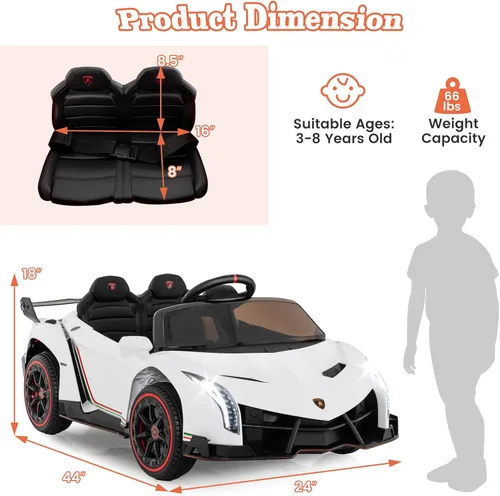 Miniatura 6 de Costzon - Automóvil de paseo con licencia Lamborghini de 12 V, 4 ruedas motrices, deportivo con control remoto, 3 velocidades, puertas hidráulicas