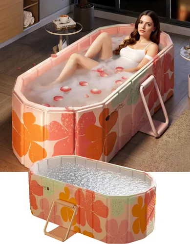 Bañera Portátil para Baño de Hielo - Bañera Plegable Colapsible para Adultos Ducha Baño SPA Caliente de Remojo Bañera de Inmersión Fría Bañera Rosa