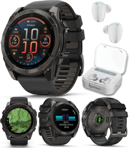 Miniatura 32 de Garmin Fenix 8 – 2 pulgadas, reloj inteligente multideporte GPS AMOLED, zafiro, titanio con banda de silicona naranja brillante/grafito, linterna