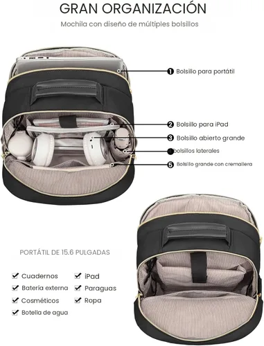 Miniatura 3 de LOVEVOOK Mochila bolso para laptop para mujeres, bolsas de computadora de trabajo y viaje, mochila escolar universitaria para estudiante chica