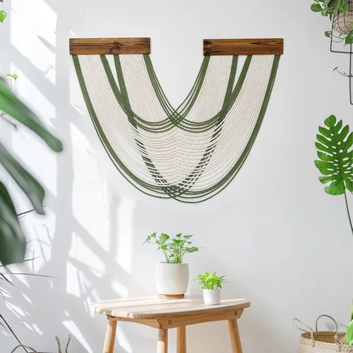 Tapiz bohemio de macramé para colgar en la pared, tejido teñido anudado de fibra verde y blanca, hecho a mano, para colgar en la pared, grande, de